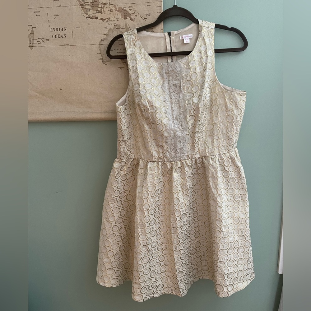Cream and gold fit & flare mini dress